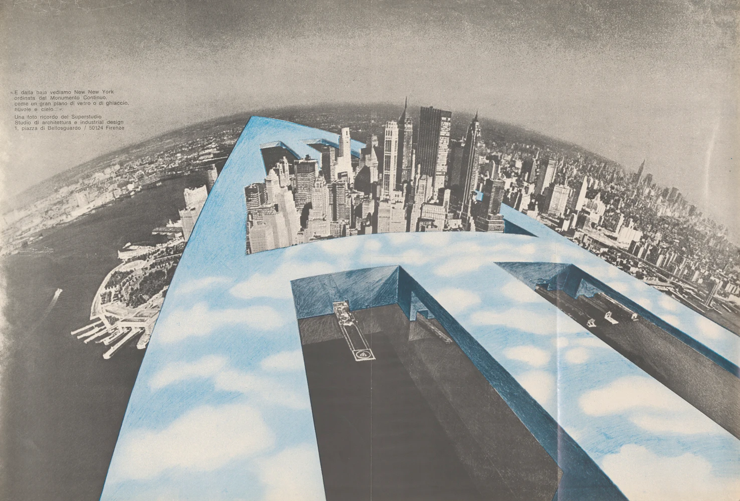New-New York, 1969. This drawing was displayed as part of the exhibition “Drawing Ambience: Alvin Boyarsky and the Architectural Association” © Superstudio. Image Courtesy of Collection of the Alvin Boyarsky Archive