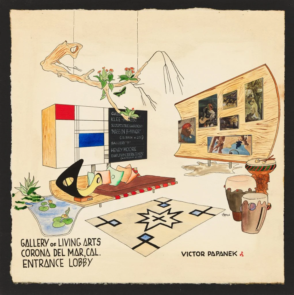 Виктор Папанек, Галерея живых искусств: дизайн входного лобби выставки в Короне-дель-Мар, Калифорния (1949-1952) © Венский университет прикладных искусств, Фонд Виктора Дж. Папанека