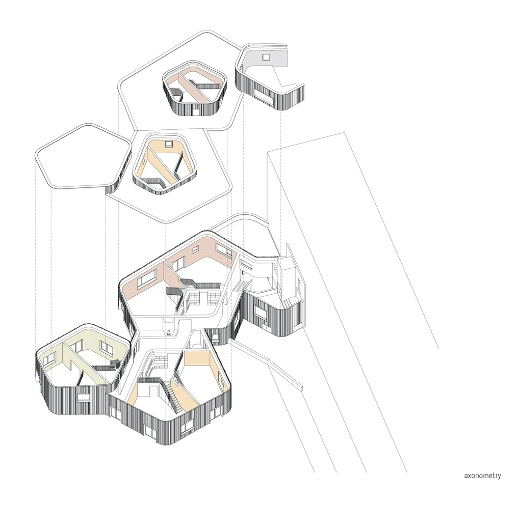 Axonometric. After-School Care Centre Waldorf School / MONO Architekten. Image via MONO Architekten