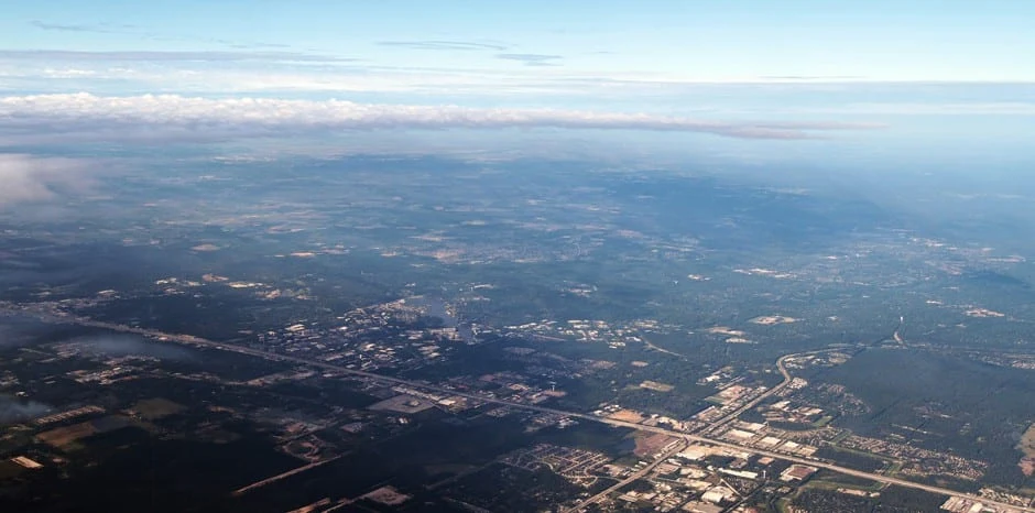 An aerial view of The Woodlands – a city to the north of Houston in Texas.
