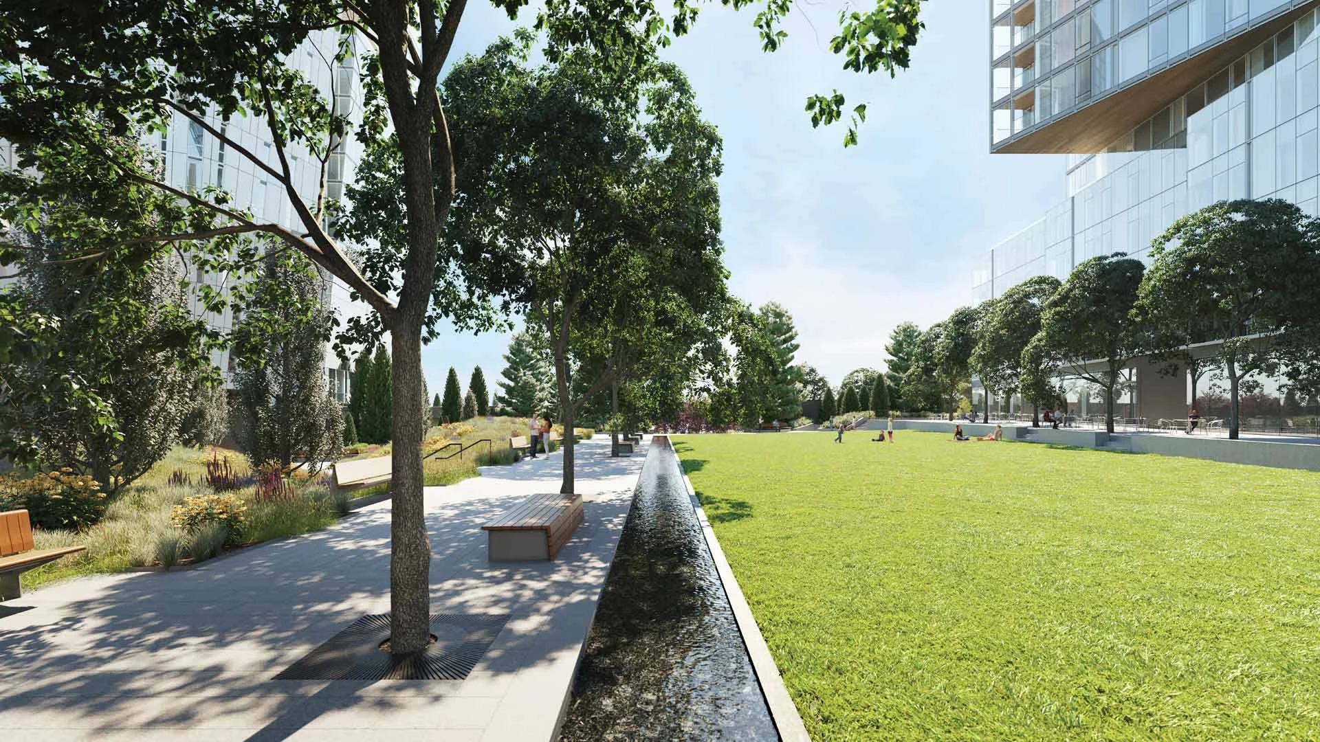 Парк Waterline Square занимает почти три акра и выступает в качестве живой центральной части территории.Он включает в себя скульптурные фонтаны, ухоженные газоны, каскадные водные объекты, цветущий луг и извилистые тропинки.