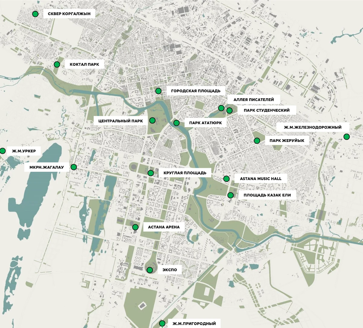 Карта праздничного оформления общественных пространств к Наурызу в Астане