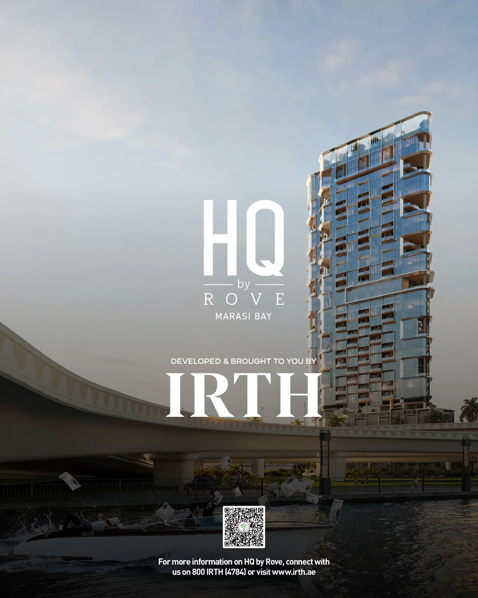 Визуализация экстерьера многофункционального комплекса HQ by Rove на набережной Marasi Bay. Девелопер проекта — IRTH Group. Визуализация экстерьера многофункционального комплекса HQ by Rove на набережной Marasi Bay. Девелопер проекта — IRTH Group.