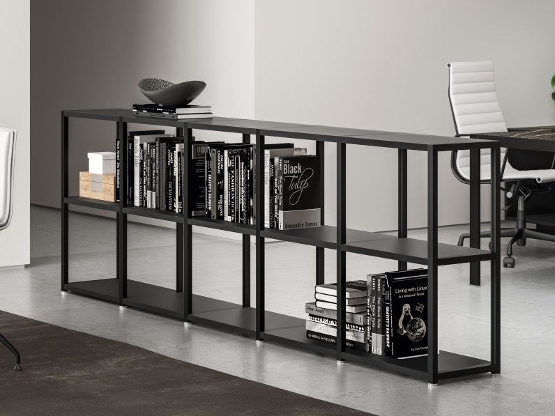 About Office
HYPE
Open freestanding low aluminium office shelving