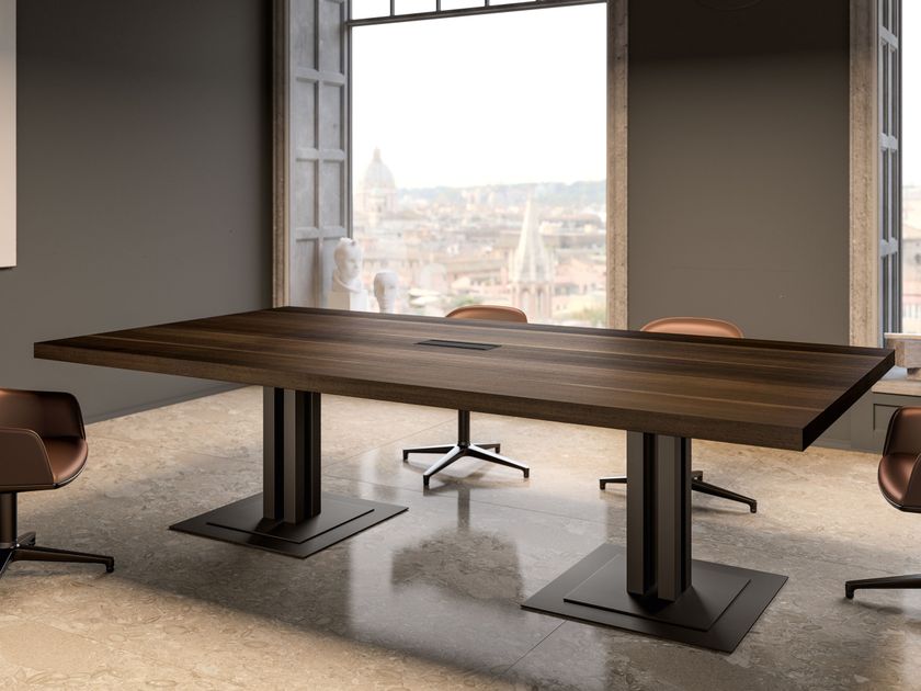 About Office
MAGNUM
Rectangular wooden meeting table with metal base