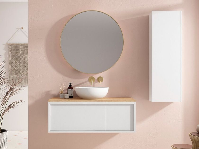 Blubbain
HONEY 03
Wall-mounted wooden vanity unit with drawers