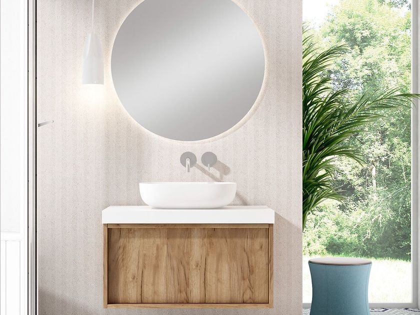 Blubbain
HONEY 04
Wall-mounted wooden vanity unit with drawers