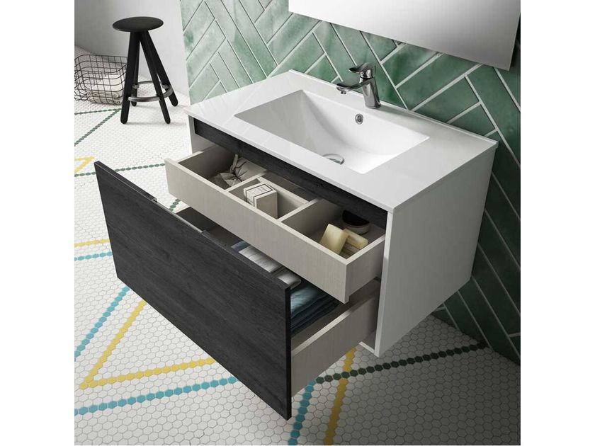 Blubbain
SET CINAMMON
Single wall-mounted vanity unit with integrated washbasin
