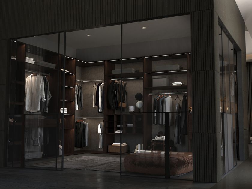 BT45
TREND WIC
Corner wooden walk-in wardrobe with integrated lighting