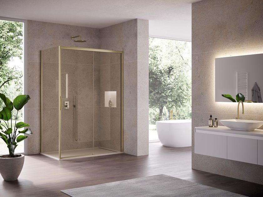 Duka
NATURA 4000 - A-ST2W R + A-S ST L
Corner crystal shower cabin with sliding door
