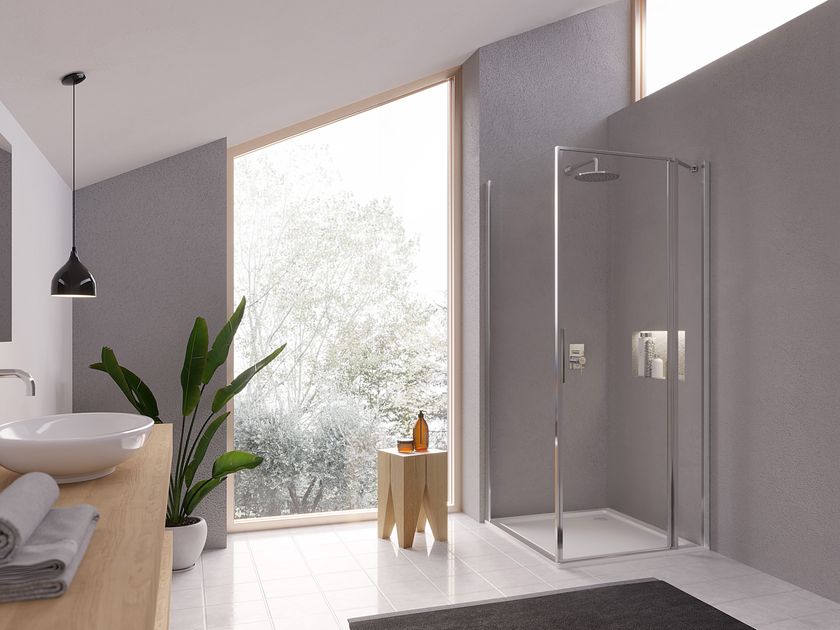 Duka
STILA 2000
Corner glass and aluminium shower cabin with hinged door