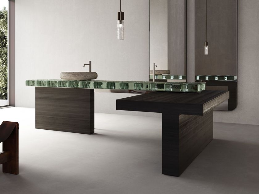 FALPER
OPUS
Corner walnut wood and glass vanity unit