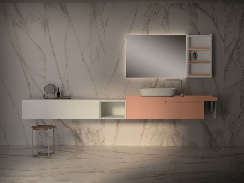 Fiora
SYNERGY
Single wall-mounted vanity unit with Silexpol® top
