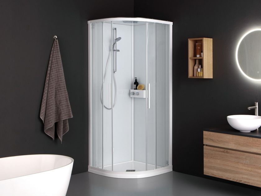 Kinedo
K500
Corner semicircular shower cabin with sliding door