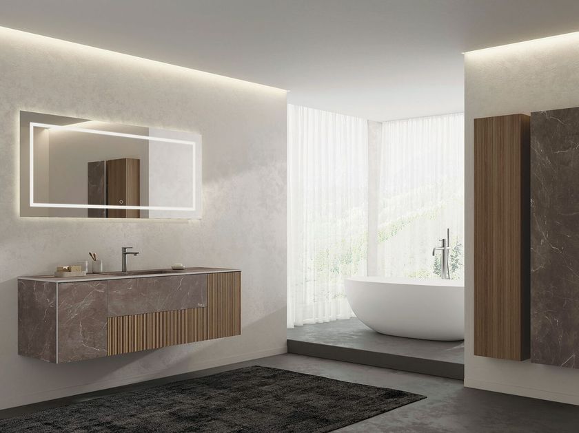 LEGNOBAGNO
RI-TRATTO RT14
Wall-mounted wooden vanity unit with integrated washbasin