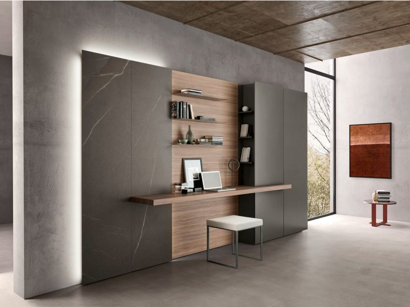 Pedini
AROMA 02
Wall-mounted storage wall with secretary desk