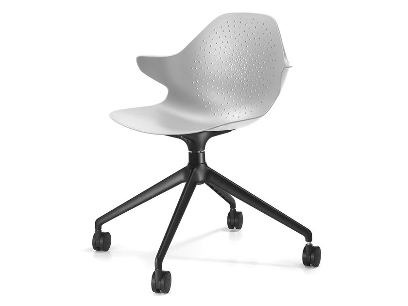 SITIA
KLERA
Swivel die cast aluminium chair with castors and armrests