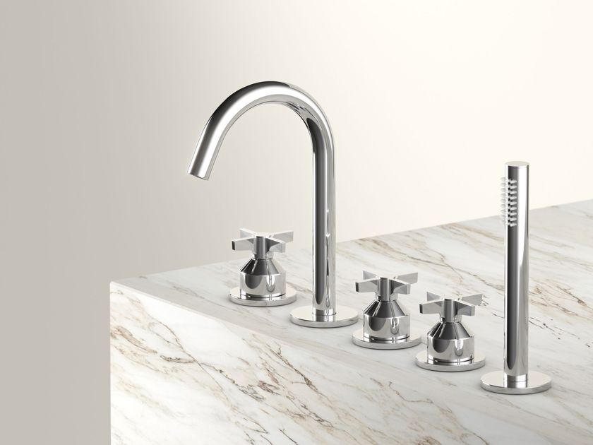 Varied Forms
FOLIO FOL302
Deck Mounted 5 Hole Bath Set with Cross Handles and Hand Shower