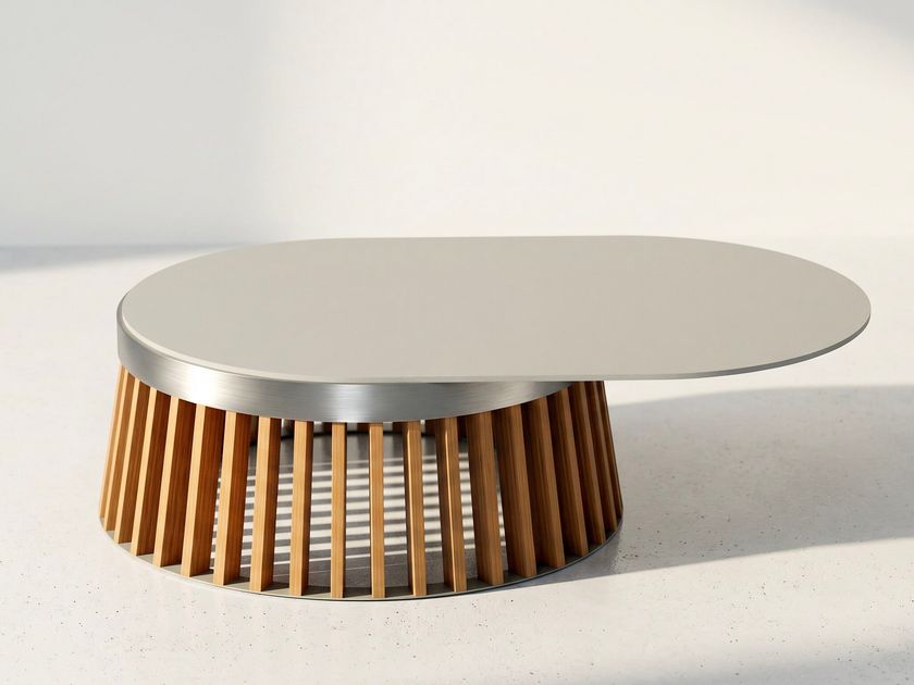 WOOMEY & K
UD SERVE LARGE TEAK UDSL
Oval teak and aluminium coffee table