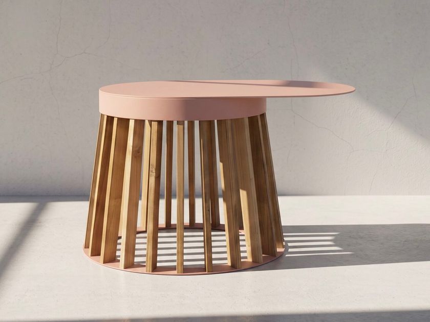 UD SERVE SMALL TEAK UDSS - Овальный кофейный столик из алюминия и тика