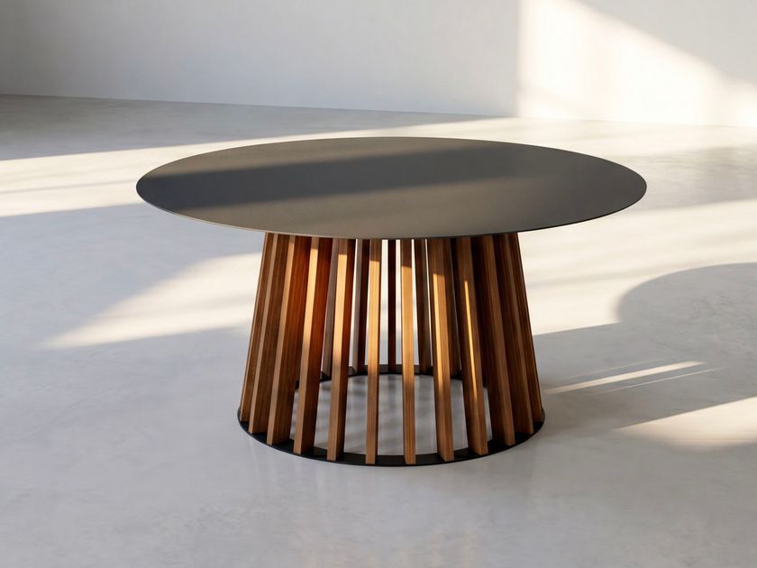 UD SERVE SMALL TEAK UWST 120 - Круглый кофейный столик из алюминия и тика